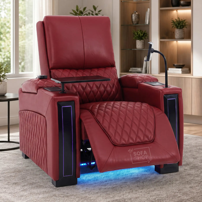 1 Seater Smart Tech Electric Recliner Cinema Chair | Luxury Theatre Seating | Red Real Leather | Assisi