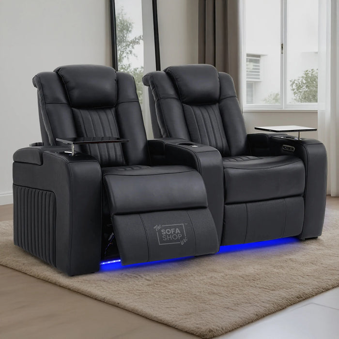 2 Seater Smart Tech Electric Recliner Cinema Sofa | Luxury Theatre Seating | Black Real Leather | Capri