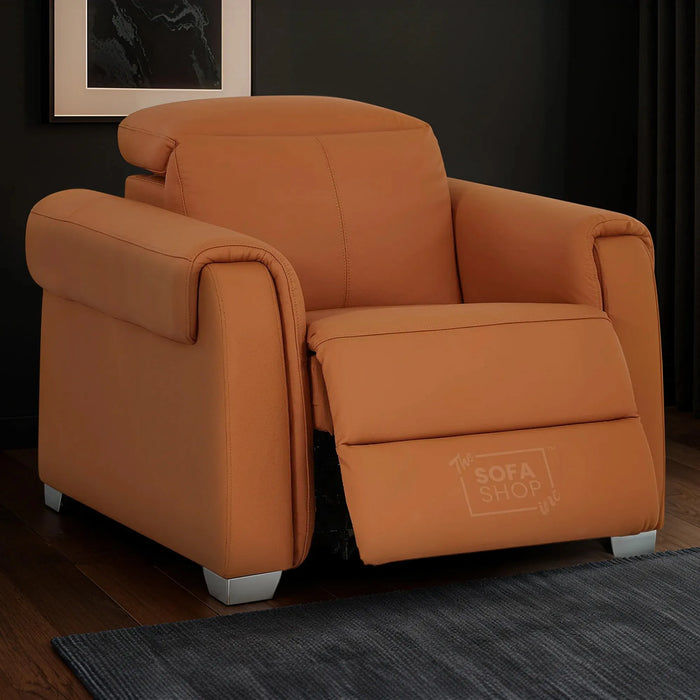 1 Seater Electric Recliner Chair | Orange Real Leather | Turin