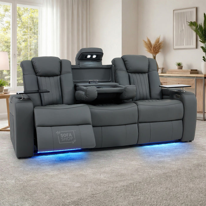 3 Seater Smart Tech Electric Recliner Cinema Sofa | Grey Real Leather | Capri