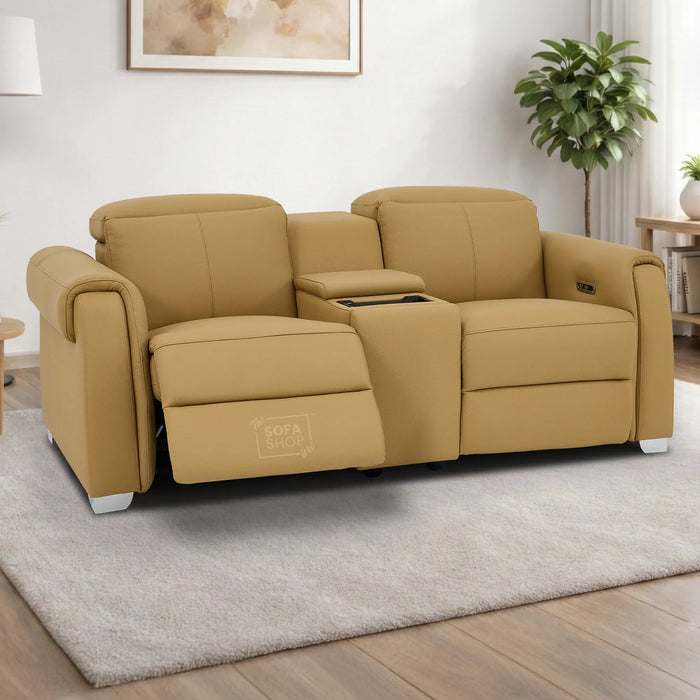 2 Seater Electric Recliner Sofa | Tan Real Leather | Turin