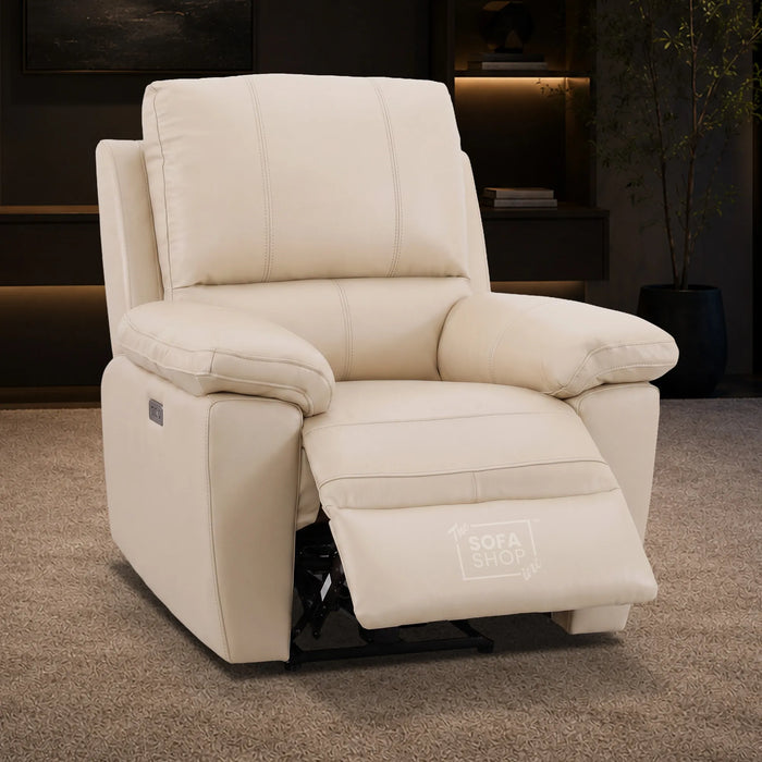 2 Piece Electric Recliner Sofa Set | Cream Real Leather Sofa Suite | Trento