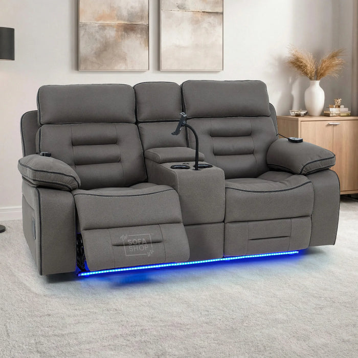 2 Seater Smart Tech Electric Recliner Cinema Sofa | Graphite Grey Fabric | Tuscany