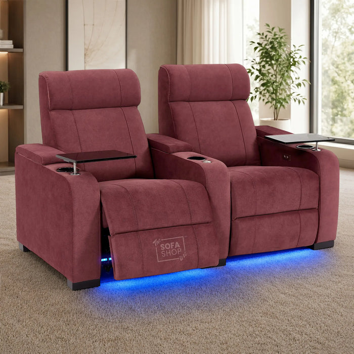 2 Seater Smart Tech Electric Recliner Cinema Sofa | Luxury Theatre Seating | Purple Velvet Fabric | Rimini
