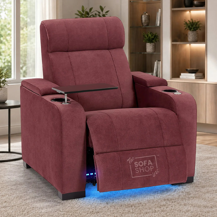 1 Seater Smart Tech Electric Recliner Cinema Chair | Luxury Theatre Seating | Purple Velvet Fabric | Rimini