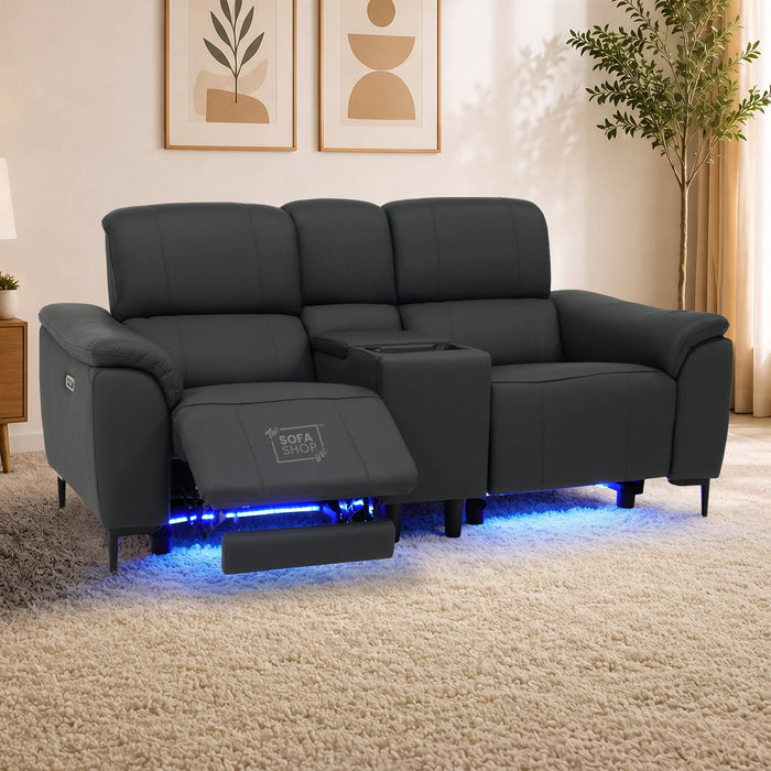 2 Seater Smart Electric Recliner Chair | Blue Real Leather | Torino