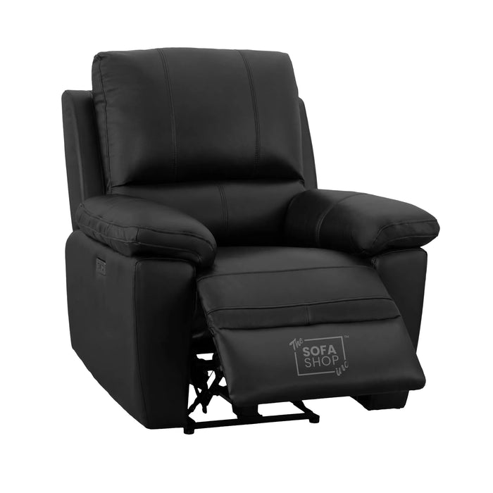 2 Piece Electric Recliner Sofa Set | Black Real Leather Sofa Suite | Trento
