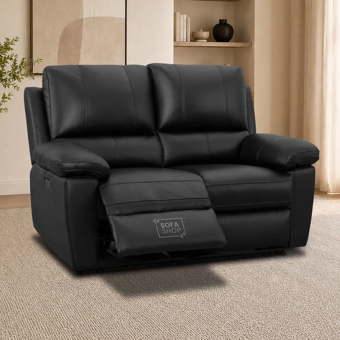 2 Seater Electric Recliner Sofa | Black Real Leather | Trento