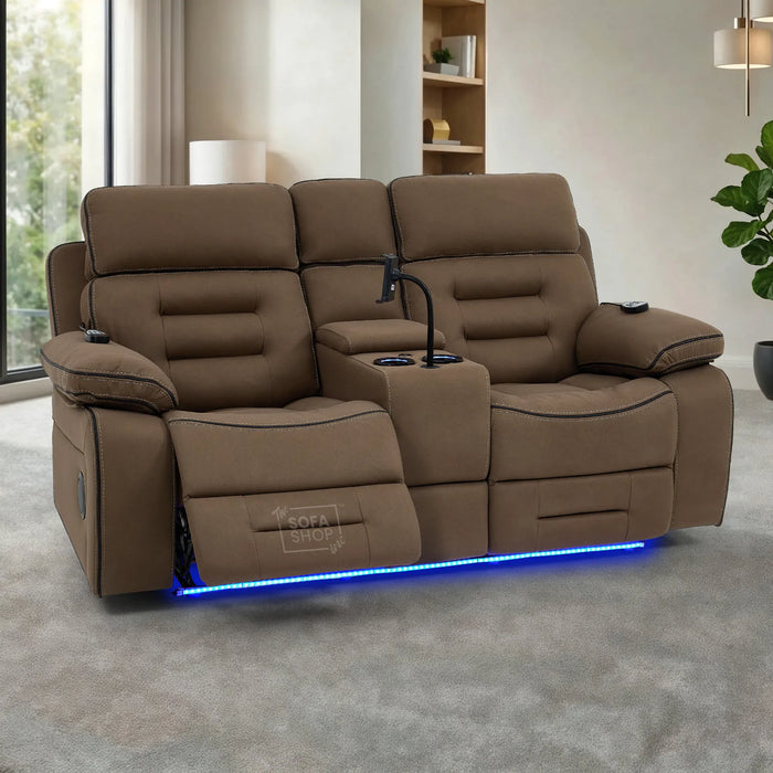 2 Seater Smart Tech Electric Recliner Cinema Sofa | Mocha Brown Fabric | Tuscany