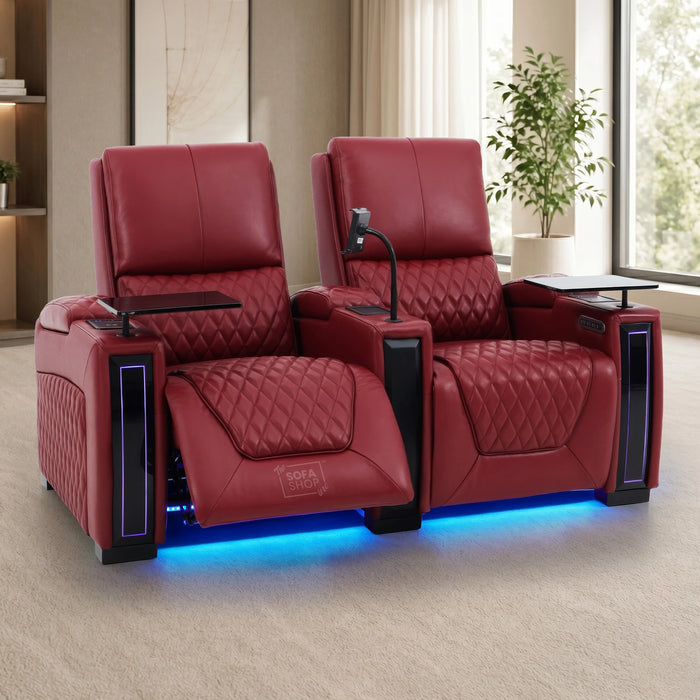 2 Seater Smart Tech Electric Recliner Cinema Sofa | Luxury Theatre Seating | Red Real Leather | Assisi