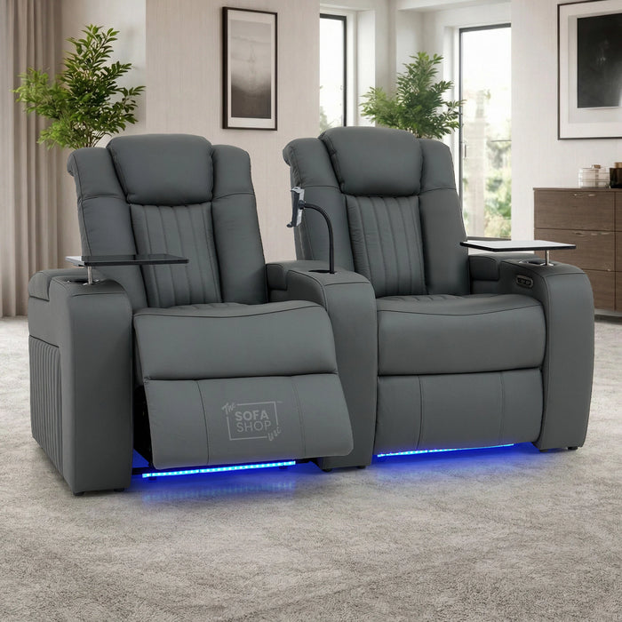 2 Seater Smart Tech Electric Recliner Cinema Sofa | Luxury Theatre Seating | Blue Real Leather | Capri