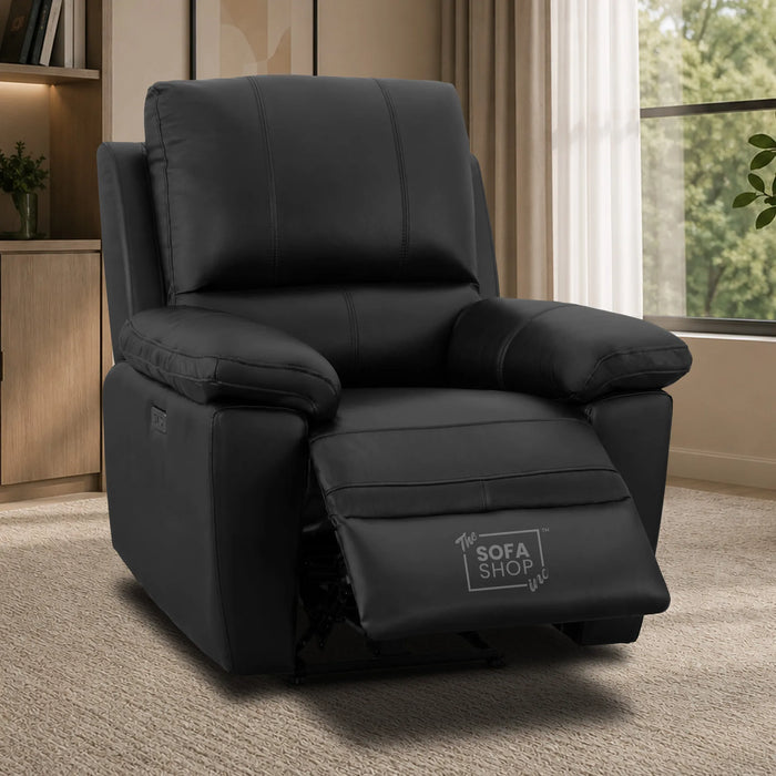 1 Seater Electric Recliner Chair | Black Real Leather | Trento