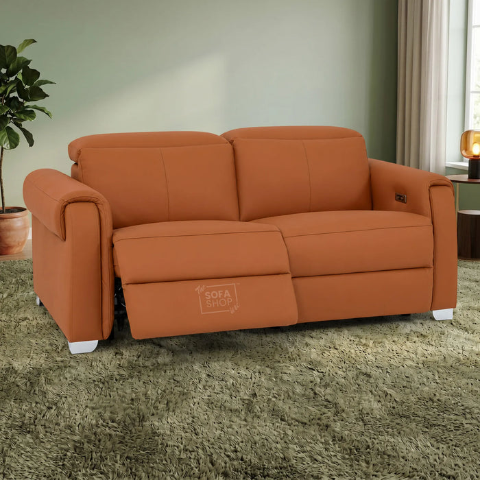 3 Seater Electric Recliner Sofa | Orange Real Leather | Turin