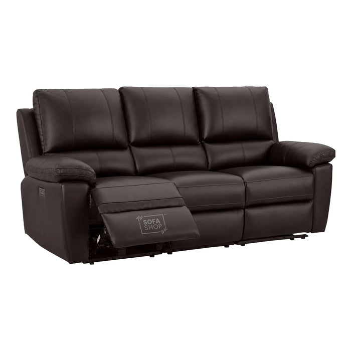 2 Piece Electric Recliner Sofa Set | Brown Real Leather Sofa Suite | Trento
