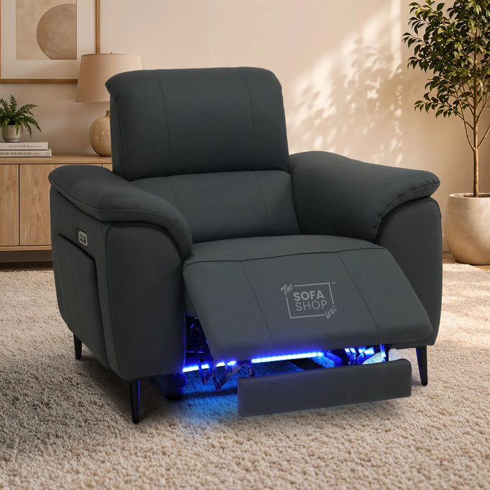 1 Seater Smart Electric Recliner Chair | Dark Blue Real Leather | Torino