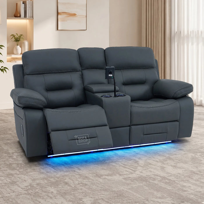 2 Seater Smart Tech Electric Recliner Cinema Sofa | Grey Real Leather | Sicily