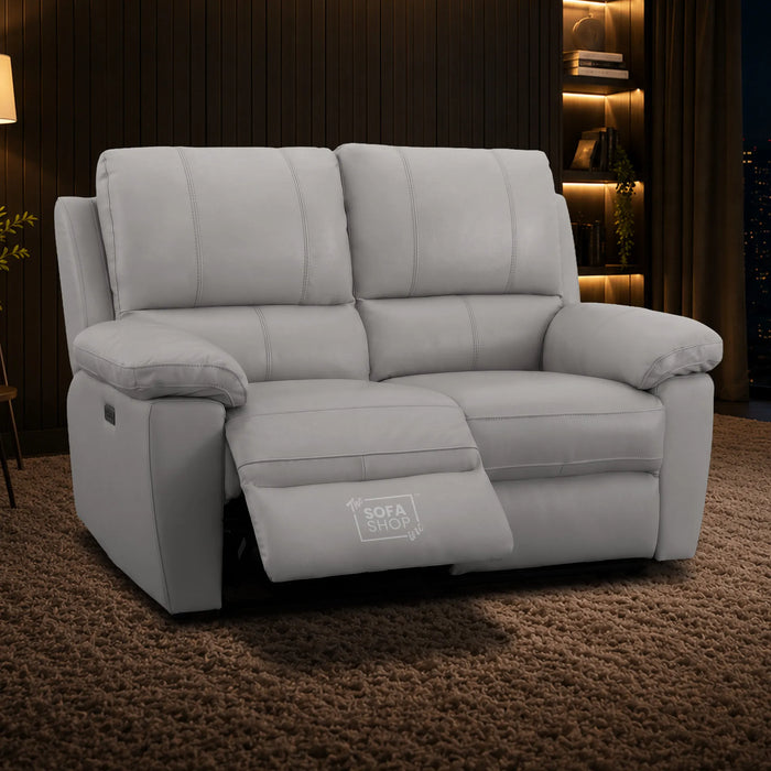 2 Seater Electric Recliner Sofa | Grey Real Leather | Trento