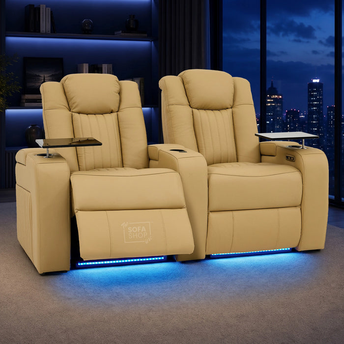 2 Seater Smart Tech Electric Recliner Cinema Sofa | Luxury Theatre Seating | Tan Real Leather | Capri