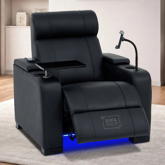 1 Seater Smart Tech Electric Recliner Cinema Chair | Luxury Theatre Seating | Black Real Leather | Rimini