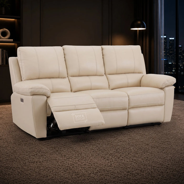 2 Piece Electric Recliner Sofa Set | Cream Real Leather Sofa Suite | Trento