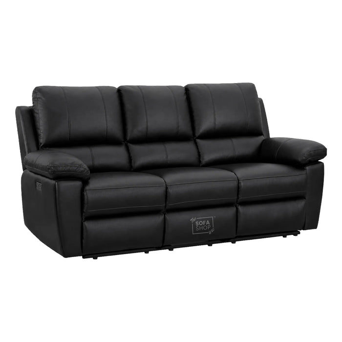 2 Piece Electric Recliner Sofa Set | Black Real Leather Sofa Suite | Trento