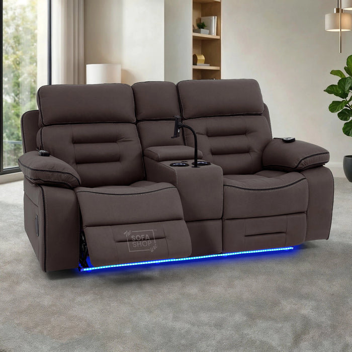 2 Seater Smart Tech Electric Recliner Cinema Sofa | Dark Brown Fabric | Tuscany