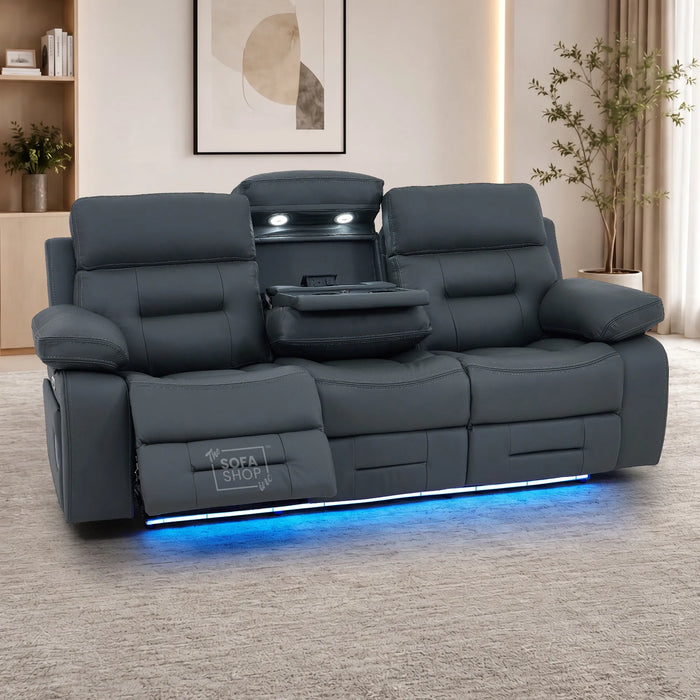 3 Seater Smart Tech Electric Recliner Cinema Sofa | Grey Real Leather | Sicily