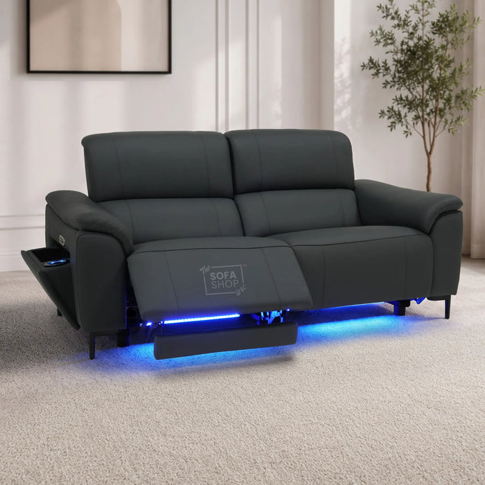 3 Seater Smart Electric Recliner Sofa | Dark Blue Real Leather | Torino