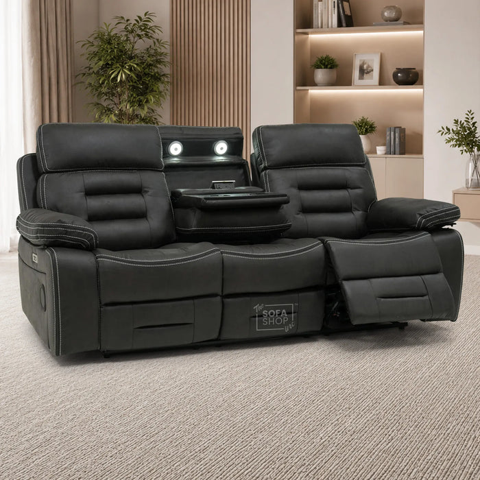 3 Seater Electric Cinema Sofa | Black Velvet Fabric | Sample | Tuscany