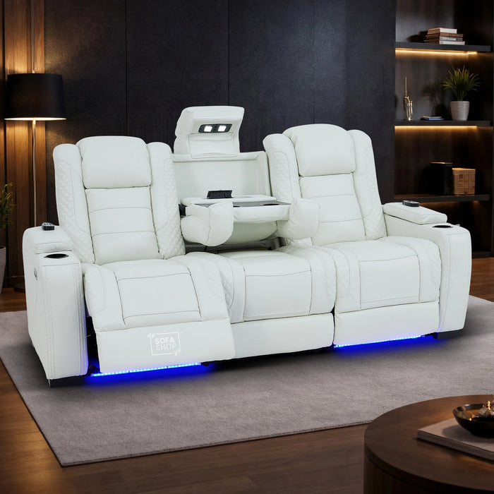 3 Seater Smart Tech Electric Recliner Cinema Sofa | White Real Leather | Napoli