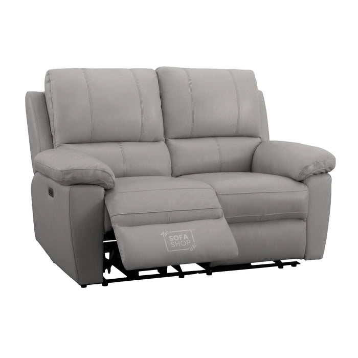 2 Piece Electric Recliner Sofa Set | Grey Real Leather Sofa Suite | Trento