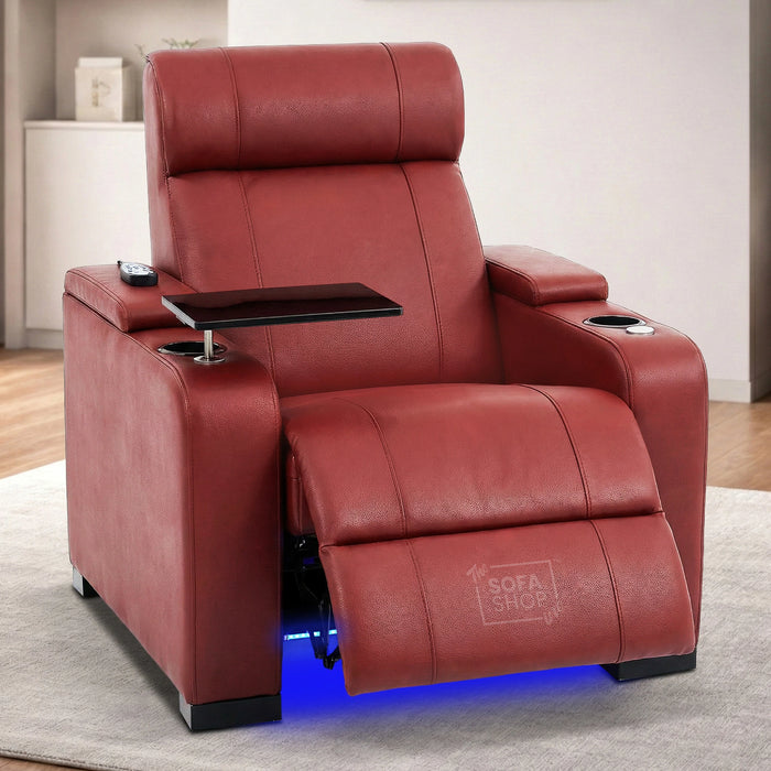 1 Seater Smart Tech Electric Recliner Cinema Chair | Luxury Theatre Seating | Red Real Leather | Rimini