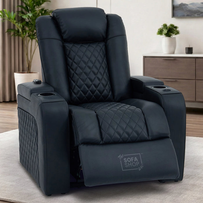 1 Seater Smart Tech Electric Recliner Cinema Chair | Luxury Theatre Seating | Black Real Leather | Milano