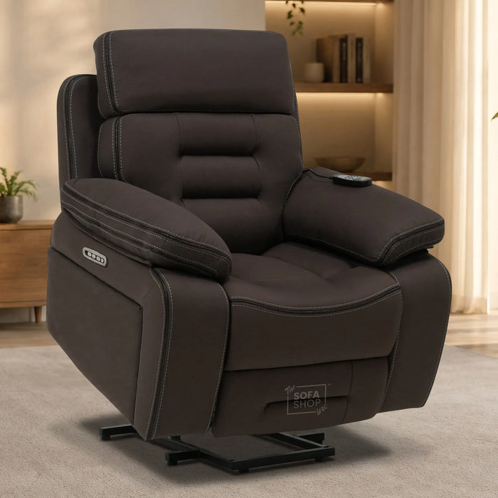 1 Seater Smart Tech Riser Recliner Cinema Chair | Dark Brown Fabric | Tuscany