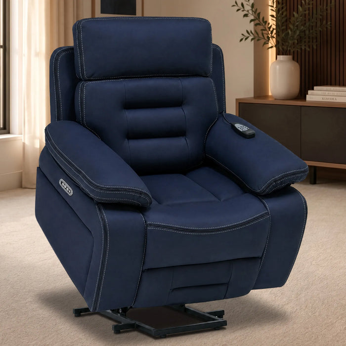 1 Seater Smart Tech Riser Recliner Cinema Chair | Blue Fabric | Tuscany