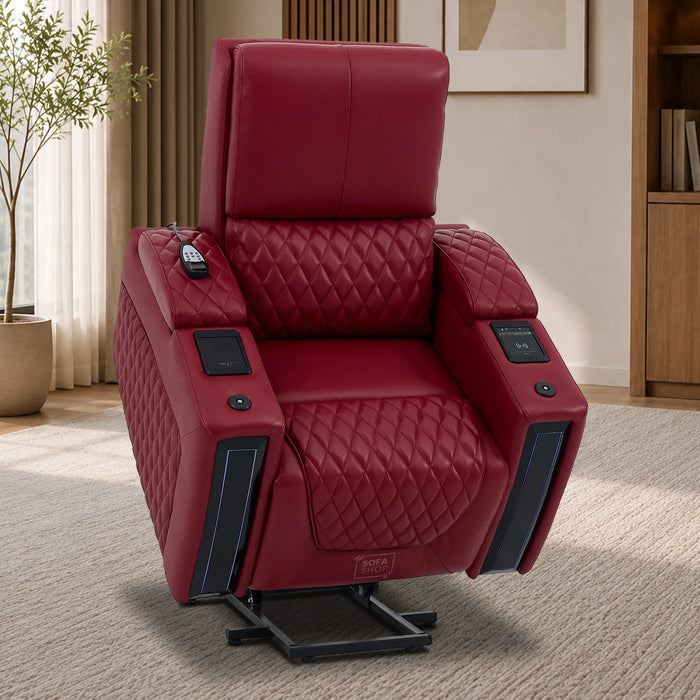 1 Seater Smart Tech Riser Recliner Cinema Chair | Luxury Theatre Seating | Red Real Leather | Assisi