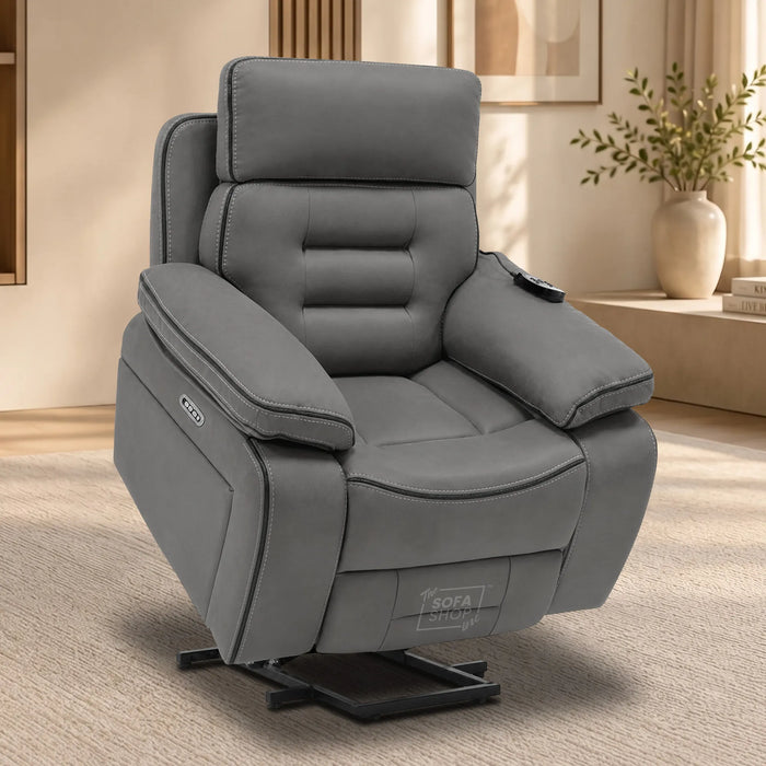 1 Seater Smart Tech Riser Recliner Cinema Chair | Graphite Grey Fabric | Tuscany