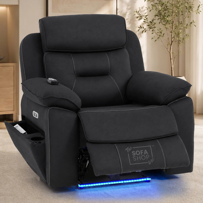 2 Piece Smart Tech Electric Recliner Cinema Sofa Set | Charcoal Grey Fabric Sofa Suite | Florence