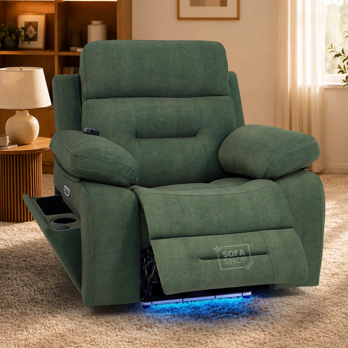 1 Seater Smart Tech Electric Recliner Cinema Chair | Olive Green Fabric | Sicily