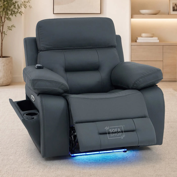 1 Seater Smart Tech Electric Recliner Cinema Chair | Grey Real Leather | Sicily