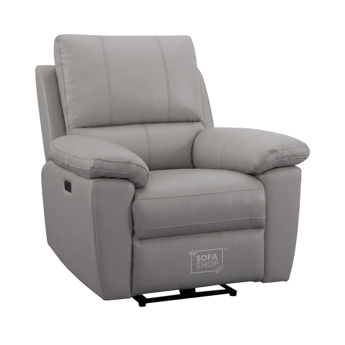2 Piece Electric Recliner Sofa Set | Grey Real Leather Sofa Suite | Trento