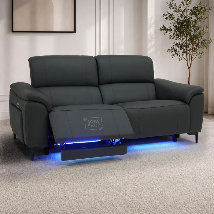 3 Seater Smart Electric Recliner Sofa | Dark Blue Real Leather | Torino