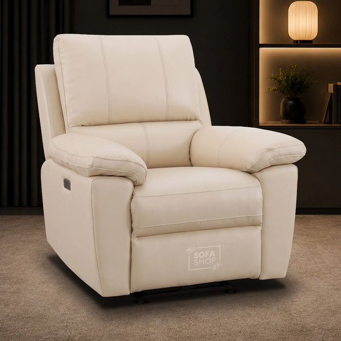1 Seater Electric Recliner Chair | Cream Real Leather | Trento