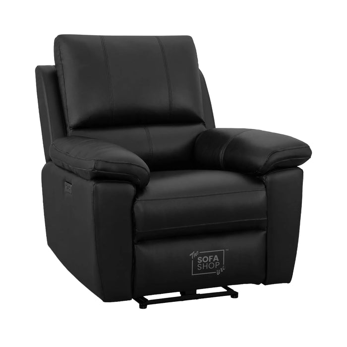 2 Piece Electric Recliner Sofa Set | Black Real Leather Sofa Suite | Trento