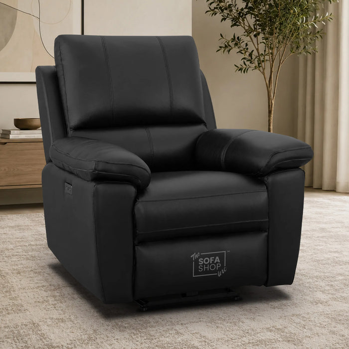 1 Seater Electric Recliner Chair | Black Real Leather | Trento