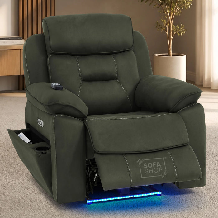 2 Piece Smart Tech Electric Recliner Cinema Sofa Set | Green Fabric Sofa Suite | Florence