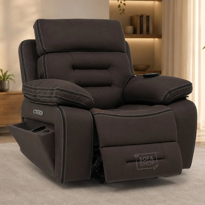 1 Seater Smart Tech Riser Recliner Cinema Chair | Dark Brown Fabric | Tuscany
