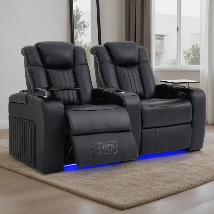 2 Seater Smart Tech Electric Recliner Cinema Sofa | Luxury Theatre Seating | Black Real Leather | Capri