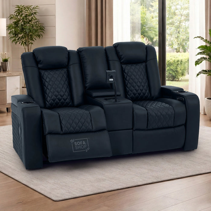 2 Seater Smart Tech Electric Recliner Cinema Sofa | Luxury Theatre Seating | Black Real Leather| Milano