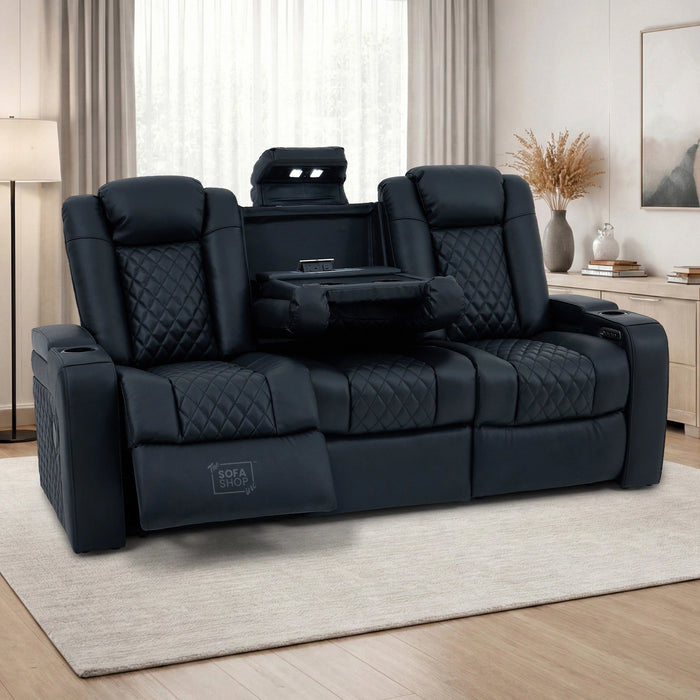 3 Seater Smart Tech Electric Recliner Cinema Sofa | Black Real Leather | Milano